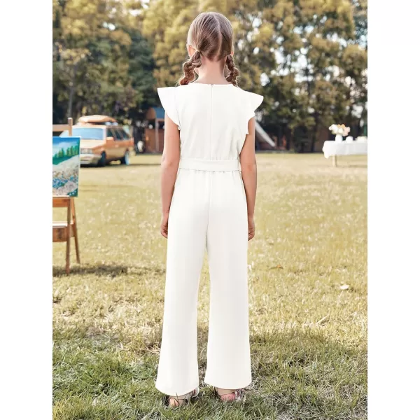 Haloumoning Girls Jumpsuit Kids Fashion Cap Sleeve Belted Wide Leg Romper One Piece Summer Outfits