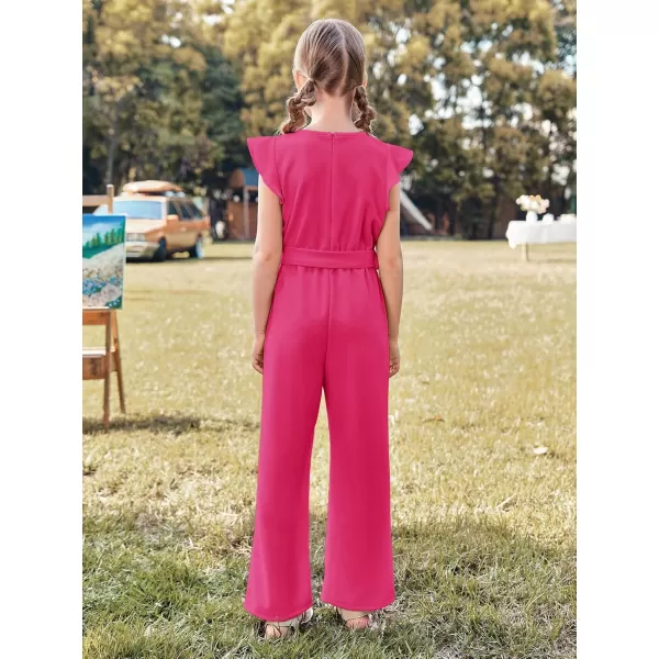 Haloumoning Girls Jumpsuit Kids Fashion Cap Sleeve Belted Wide Leg Romper One Piece Summer Outfits
