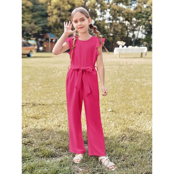 Haloumoning Girls Jumpsuit Kids Fashion Cap Sleeve Belted Wide Leg Romper One Piece Summer Outfits
