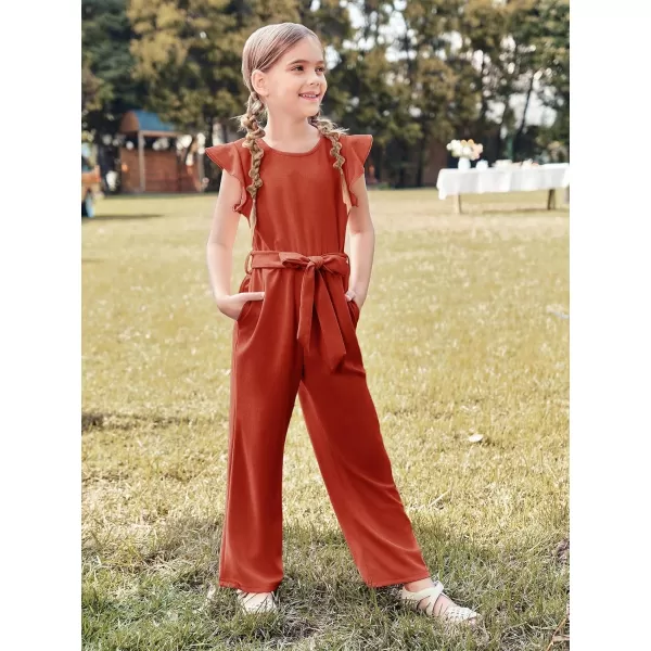 Haloumoning Girls Jumpsuit Kids Fashion Cap Sleeve Belted Wide Leg Romper One Piece Summer Outfits