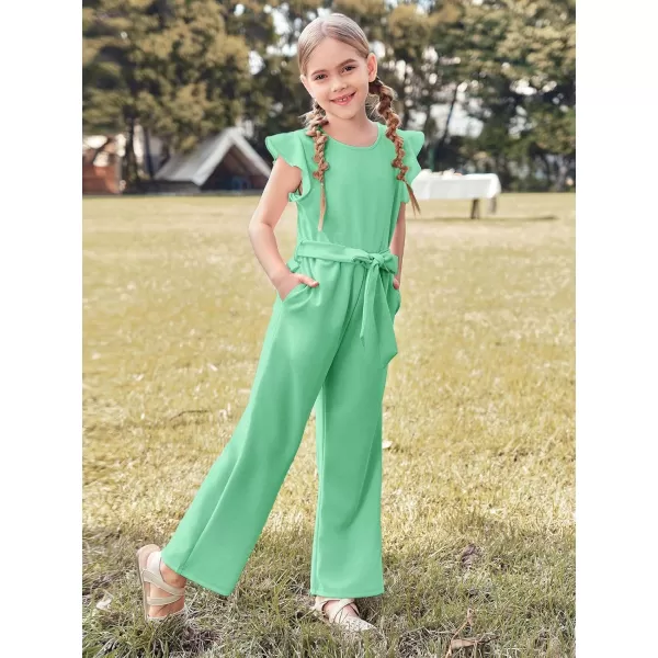 Haloumoning Girls Jumpsuit Kids Fashion Cap Sleeve Belted Wide Leg Romper One Piece Summer Outfits