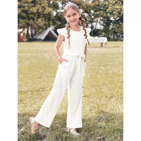Haloumoning Girls Jumpsuit Kids Fashion Cap Sleeve Belted Wide Leg Romper One Piece Summer Outfits