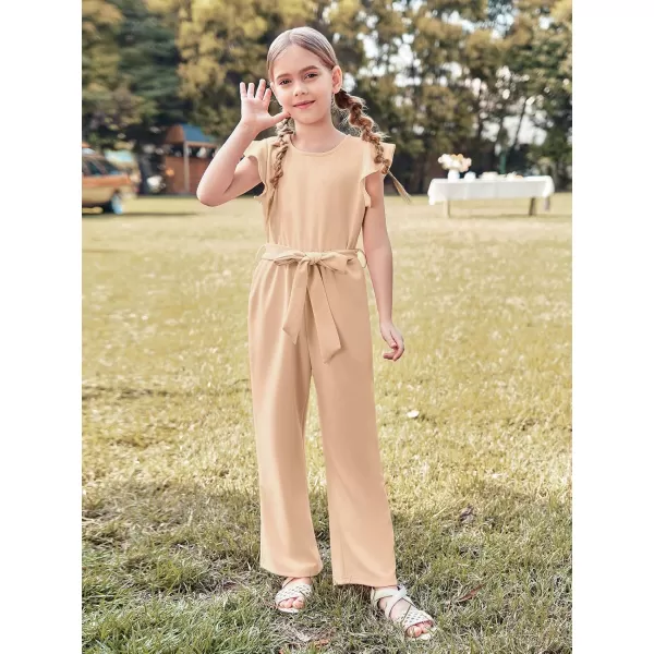 Haloumoning Girls Jumpsuit Kids Fashion Cap Sleeve Belted Wide Leg Romper One Piece Summer Outfits