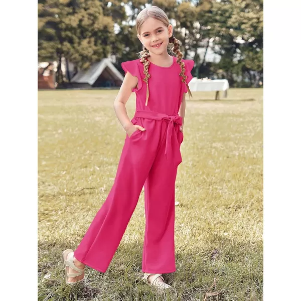 Haloumoning Girls Jumpsuit Kids Fashion Cap Sleeve Belted Wide Leg Romper One Piece Summer Outfits