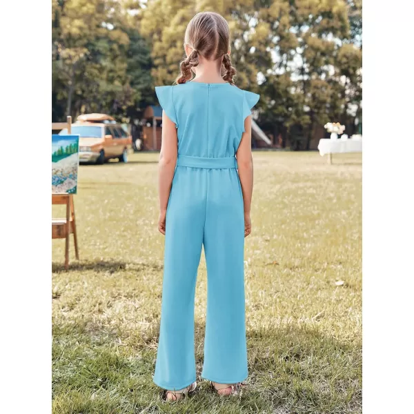 Haloumoning Girls Jumpsuit Kids Fashion Cap Sleeve Belted Wide Leg Romper One Piece Summer Outfits