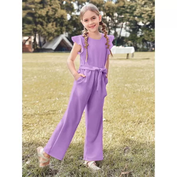 Haloumoning Girls Jumpsuit Kids Fashion Cap Sleeve Belted Wide Leg Romper One Piece Summer Outfits