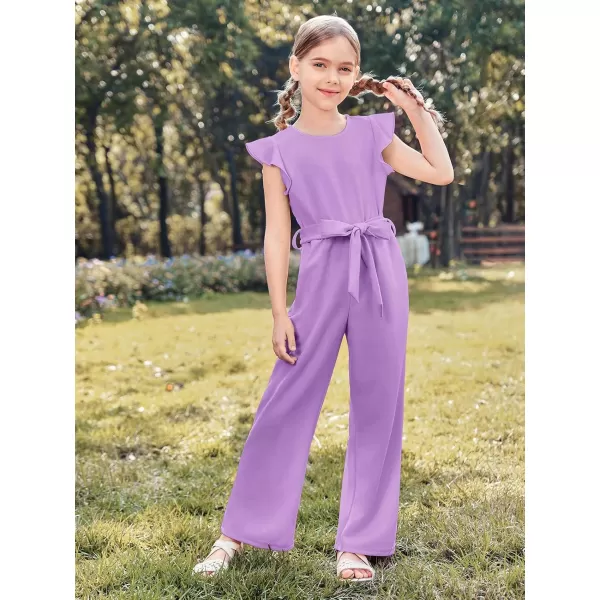 Haloumoning Girls Jumpsuit Kids Fashion Cap Sleeve Belted Wide Leg Romper One Piece Summer Outfits