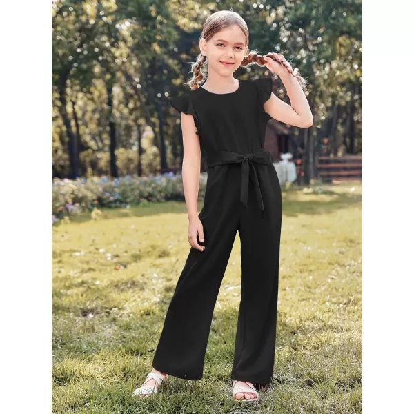 Haloumoning Girls Jumpsuit Kids Fashion Cap Sleeve Belted Wide Leg Romper One Piece Summer Outfits