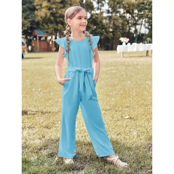 Haloumoning Girls Jumpsuit Kids Fashion Cap Sleeve Belted Wide Leg Romper One Piece Summer Outfits