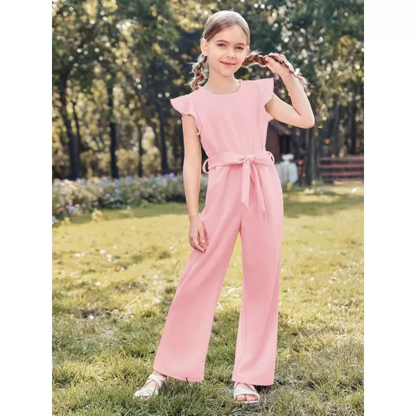 Haloumoning Girls Jumpsuit Kids Fashion Cap Sleeve Belted Wide Leg Romper One Piece Summer Outfits