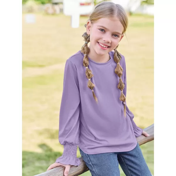 Haloumoning Girls Long Sleeve Shirts Kids Fashion Crew Neck Tunic Tops Blouse 5-14 Years