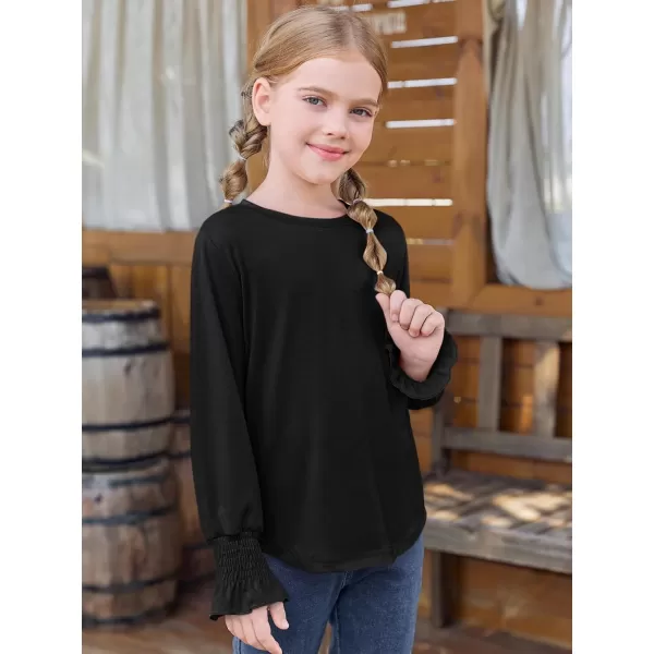 Haloumoning Girls Long Sleeve Shirts Kids Fashion Crew Neck Tunic Tops Blouse 5-14 Years