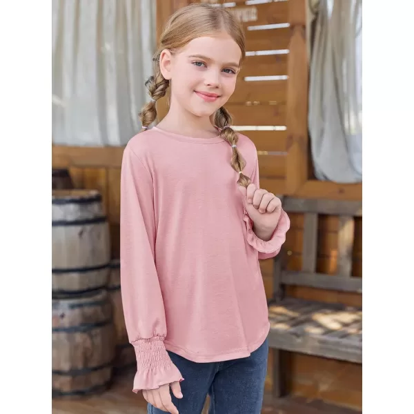 Haloumoning Girls Long Sleeve Shirts Kids Fashion Crew Neck Tunic Tops Blouse 5-14 Years