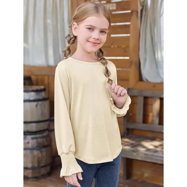 Haloumoning Girls Long Sleeve Shirts Kids Fashion Crew Neck Tunic Tops Blouse 5-14 Years