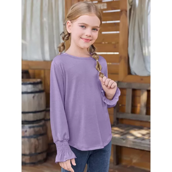 Haloumoning Girls Long Sleeve Shirts Kids Fashion Crew Neck Tunic Tops Blouse 5-14 Years