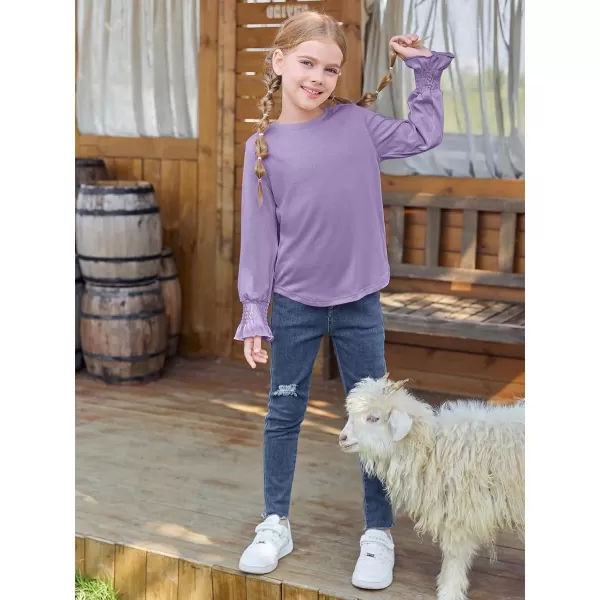 Haloumoning Girls Long Sleeve Shirts Kids Fashion Crew Neck Tunic Tops Blouse 5-14 Years