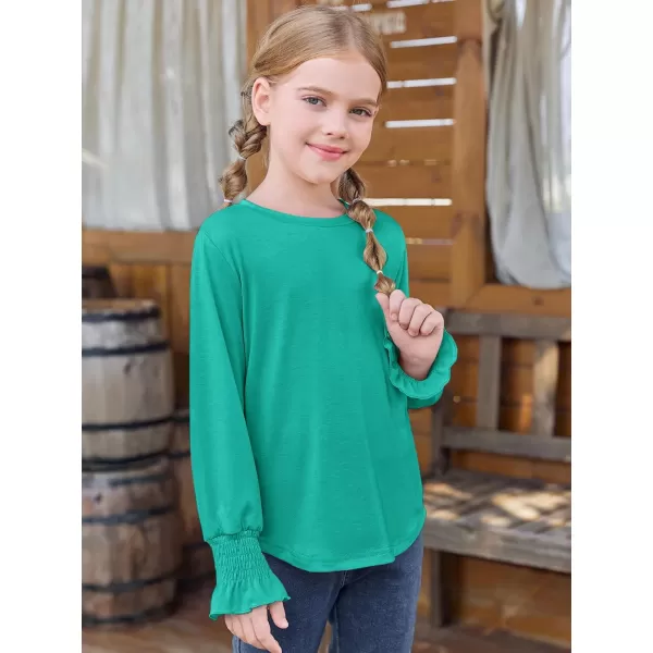 Haloumoning Girls Long Sleeve Shirts Kids Fashion Crew Neck Tunic Tops Blouse 5-14 Years