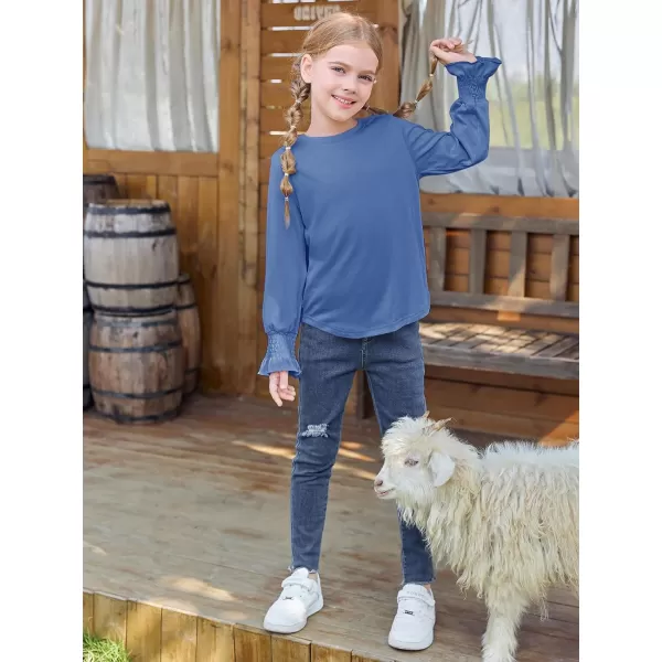 Haloumoning Girls Long Sleeve Shirts Kids Fashion Crew Neck Tunic Tops Blouse 5-14 Years