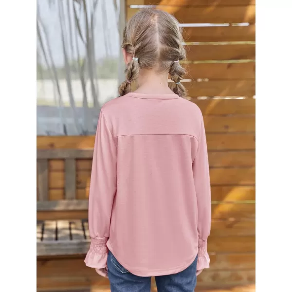Haloumoning Girls Long Sleeve Shirts Kids Fashion Crew Neck Tunic Tops Blouse 5-14 Years