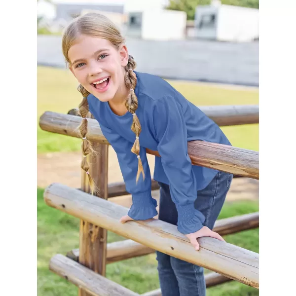 Haloumoning Girls Long Sleeve Shirts Kids Fashion Crew Neck Tunic Tops Blouse 5-14 Years