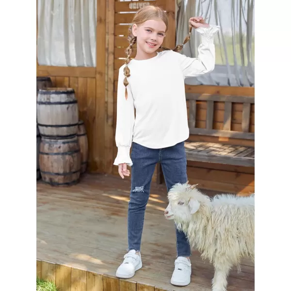 Haloumoning Girls Long Sleeve Shirts Kids Fashion Crew Neck Tunic Tops Blouse 5-14 Years