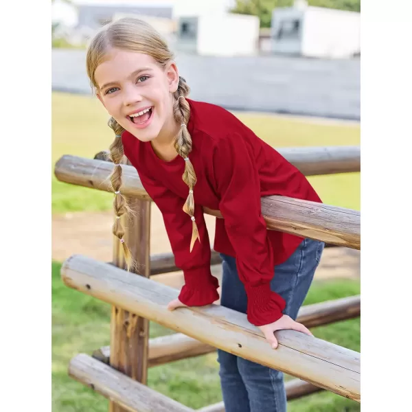 Haloumoning Girls Long Sleeve Shirts Kids Fashion Crew Neck Tunic Tops Blouse 5-14 Years