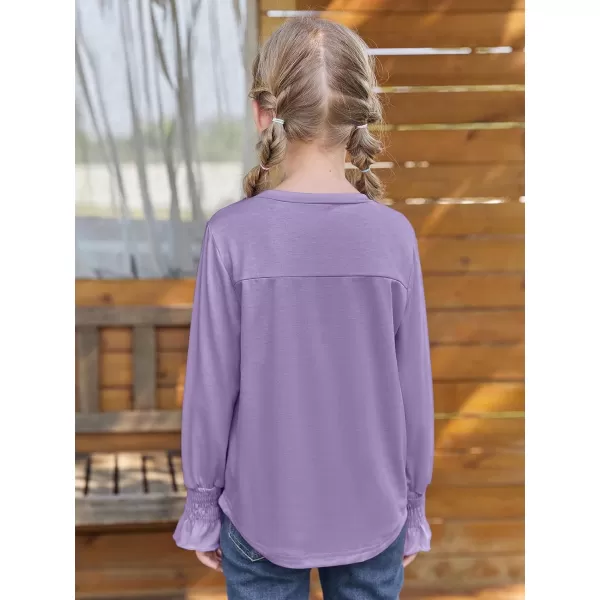 Haloumoning Girls Long Sleeve Shirts Kids Fashion Crew Neck Tunic Tops Blouse 5-14 Years