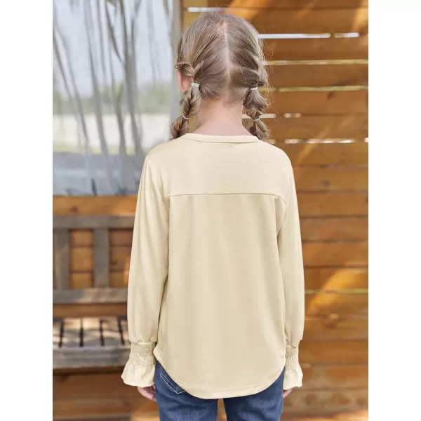 Haloumoning Girls Long Sleeve Shirts Kids Fashion Crew Neck Tunic Tops Blouse 5-14 Years