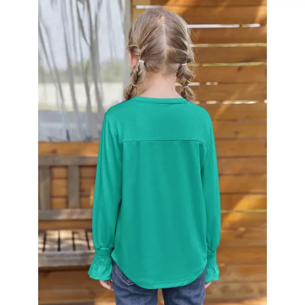 Haloumoning Girls Long Sleeve Shirts Kids Fashion Crew Neck Tunic Tops Blouse 5-14 Years