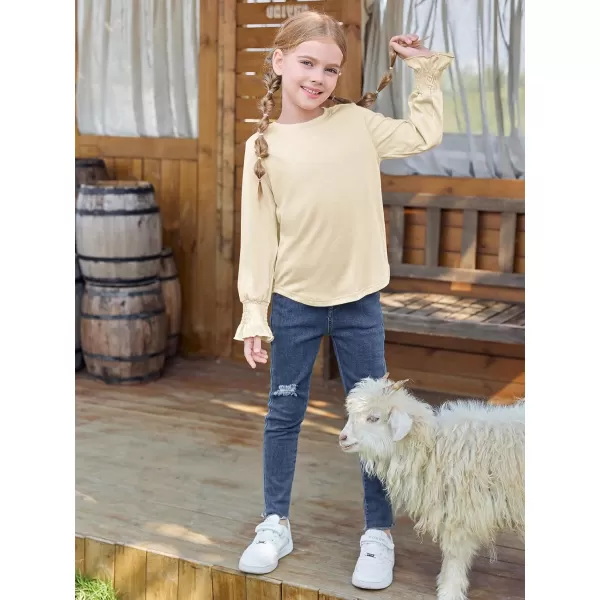 Haloumoning Girls Long Sleeve Shirts Kids Fashion Crew Neck Tunic Tops Blouse 5-14 Years