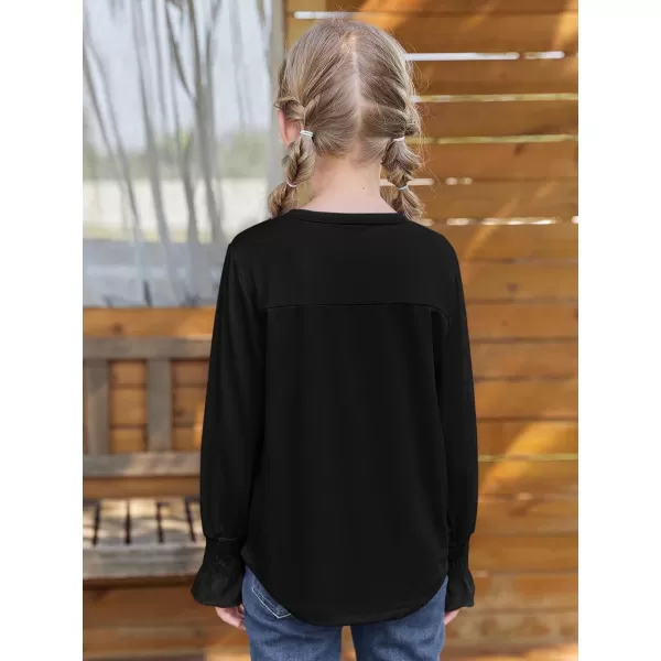 Haloumoning Girls Long Sleeve Shirts Kids Fashion Crew Neck Tunic Tops Blouse 5-14 Years