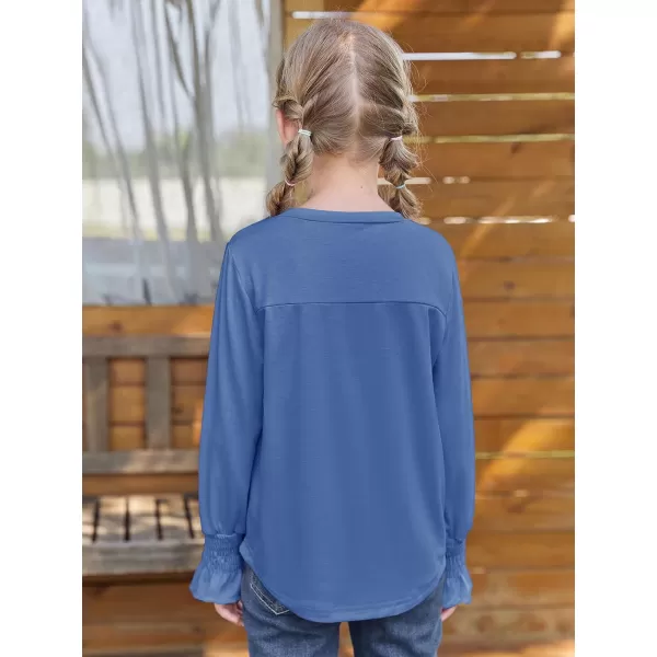 Haloumoning Girls Long Sleeve Shirts Kids Fashion Crew Neck Tunic Tops Blouse 5-14 Years