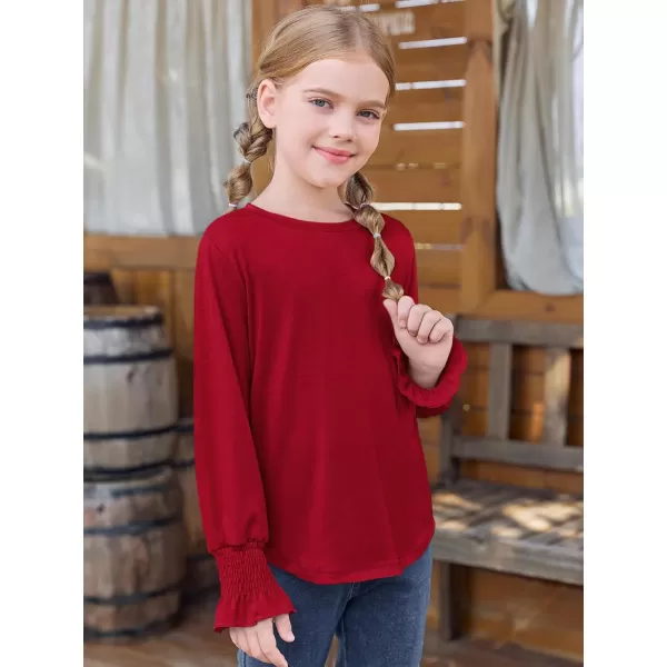 Haloumoning Girls Long Sleeve Shirts Kids Fashion Crew Neck Tunic Tops Blouse 5-14 Years