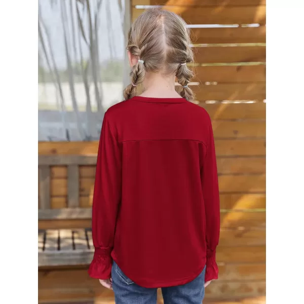 Haloumoning Girls Long Sleeve Shirts Kids Fashion Crew Neck Tunic Tops Blouse 5-14 Years