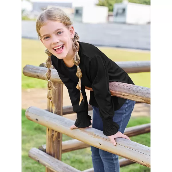 Haloumoning Girls Long Sleeve Shirts Kids Fashion Crew Neck Tunic Tops Blouse 5-14 Years