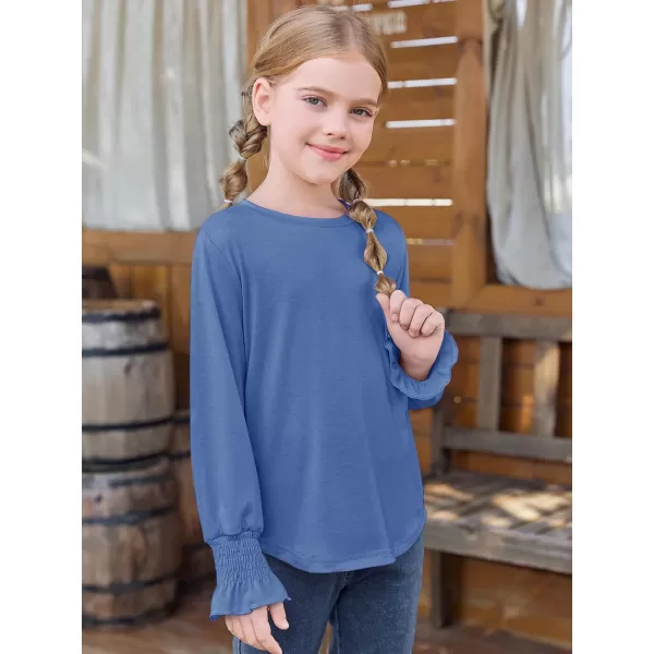 Haloumoning Girls Long Sleeve Shirts Kids Fashion Crew Neck Tunic Tops Blouse 5-14 Years