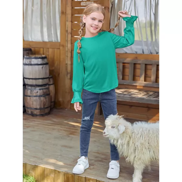 Haloumoning Girls Long Sleeve Shirts Kids Fashion Crew Neck Tunic Tops Blouse 5-14 Years