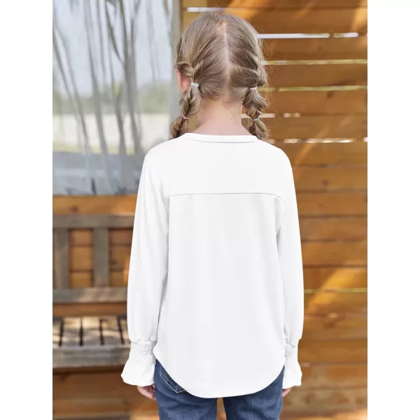 Haloumoning Girls Long Sleeve Shirts Kids Fashion Crew Neck Tunic Tops Blouse 5-14 Years