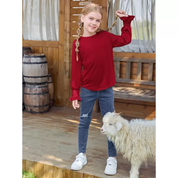 Haloumoning Girls Long Sleeve Shirts Kids Fashion Crew Neck Tunic Tops Blouse 5-14 Years
