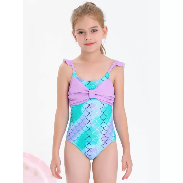 Haloumoning Girls One Piece Swimsuits Kids Bathing Suits Ruffle Bow Floral Beach Swimwear with Skirt 5-14 Years