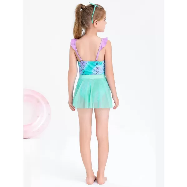 Haloumoning Girls One Piece Swimsuits Kids Bathing Suits Ruffle Bow Floral Beach Swimwear with Skirt 5-14 Years