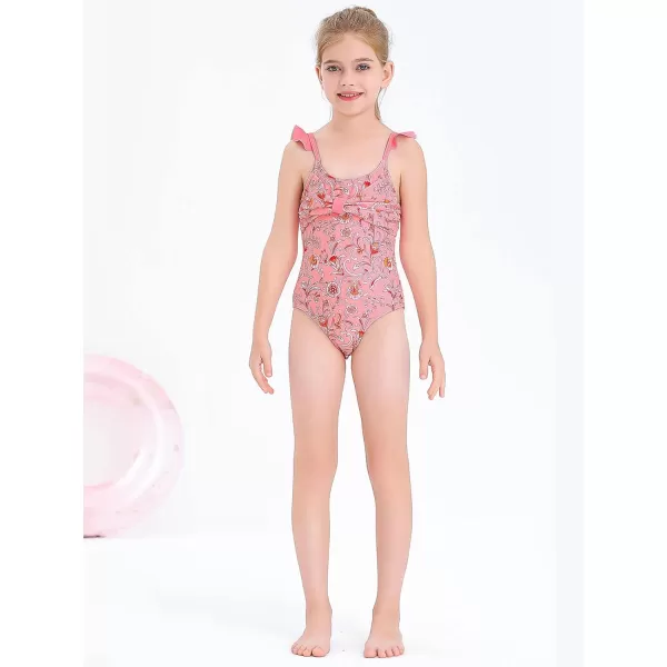Haloumoning Girls One Piece Swimsuits Kids Bathing Suits Ruffle Bow Floral Beach Swimwear with Skirt 5-14 Years