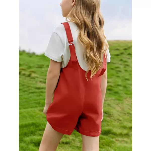 Haloumoning Girls Overall Shorts Kids Summer Fashion Sleeveless Low Back Rompers with Big Pockets