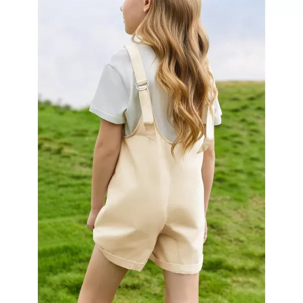 Haloumoning Girls Overall Shorts Kids Summer Fashion Sleeveless Low Back Rompers with Big Pockets