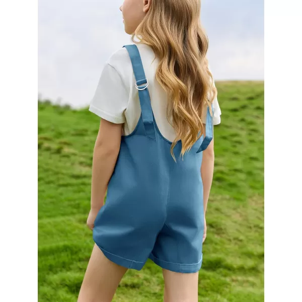 Haloumoning Girls Overall Shorts Kids Summer Fashion Sleeveless Low Back Rompers with Big Pockets