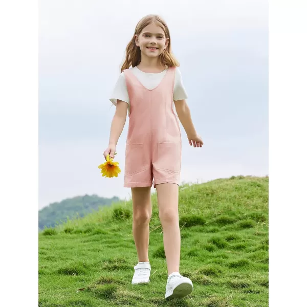 Haloumoning Girls Overall Shorts Kids Summer Fashion Sleeveless Low Back Rompers with Big Pockets