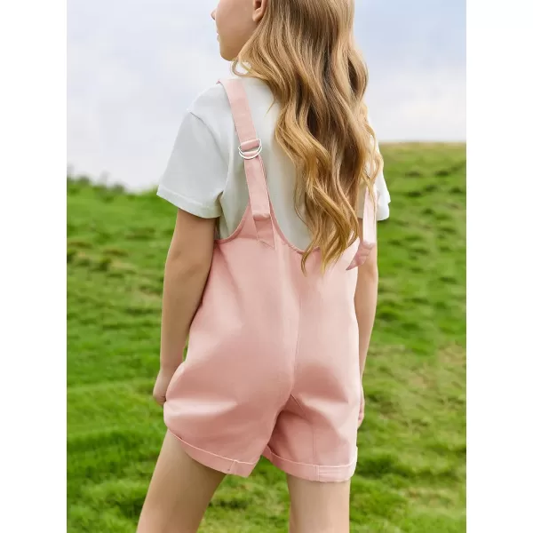 Haloumoning Girls Overall Shorts Kids Summer Fashion Sleeveless Low Back Rompers with Big Pockets