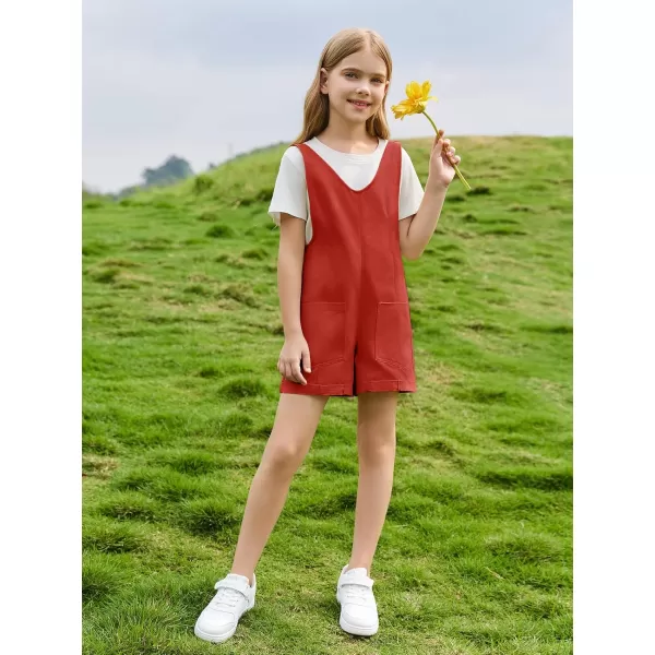 Haloumoning Girls Overall Shorts Kids Summer Fashion Sleeveless Low Back Rompers with Big Pockets