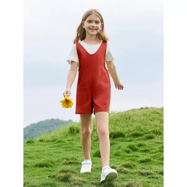 Haloumoning Girls Overall Shorts Kids Summer Fashion Sleeveless Low Back Rompers with Big Pockets