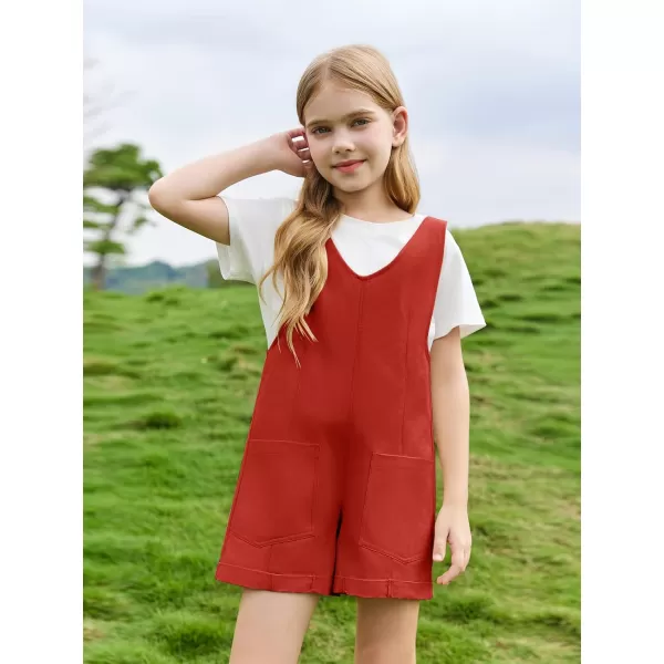 Haloumoning Girls Overall Shorts Kids Summer Fashion Sleeveless Low Back Rompers with Big Pockets